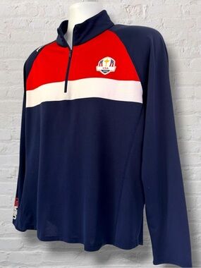 RLX Ralph Lauren Ryder Cup USA 2020 1/4 Zip Pullover Womens XL Navy Red Golf